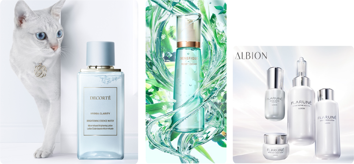 左:コスメデコルテ イドラクラリティ 中:BENEFIQUE 右:FLARUNE BRIGHT 乳液含む