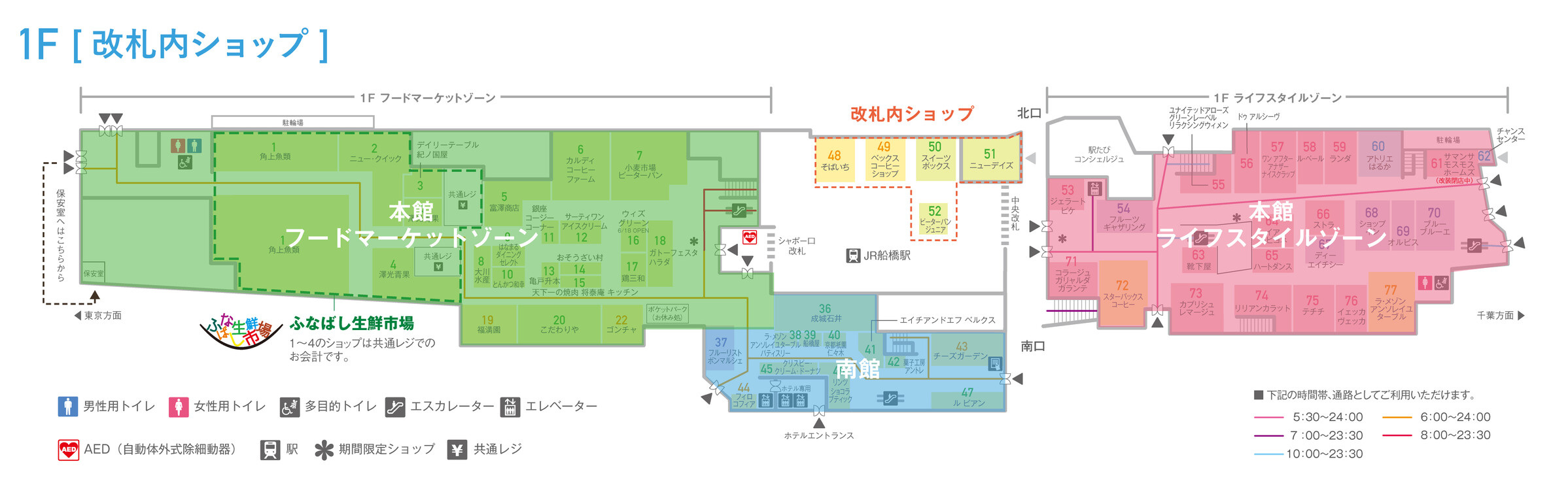 シャポー船橋1F(改札内ショップ)フロアマップ